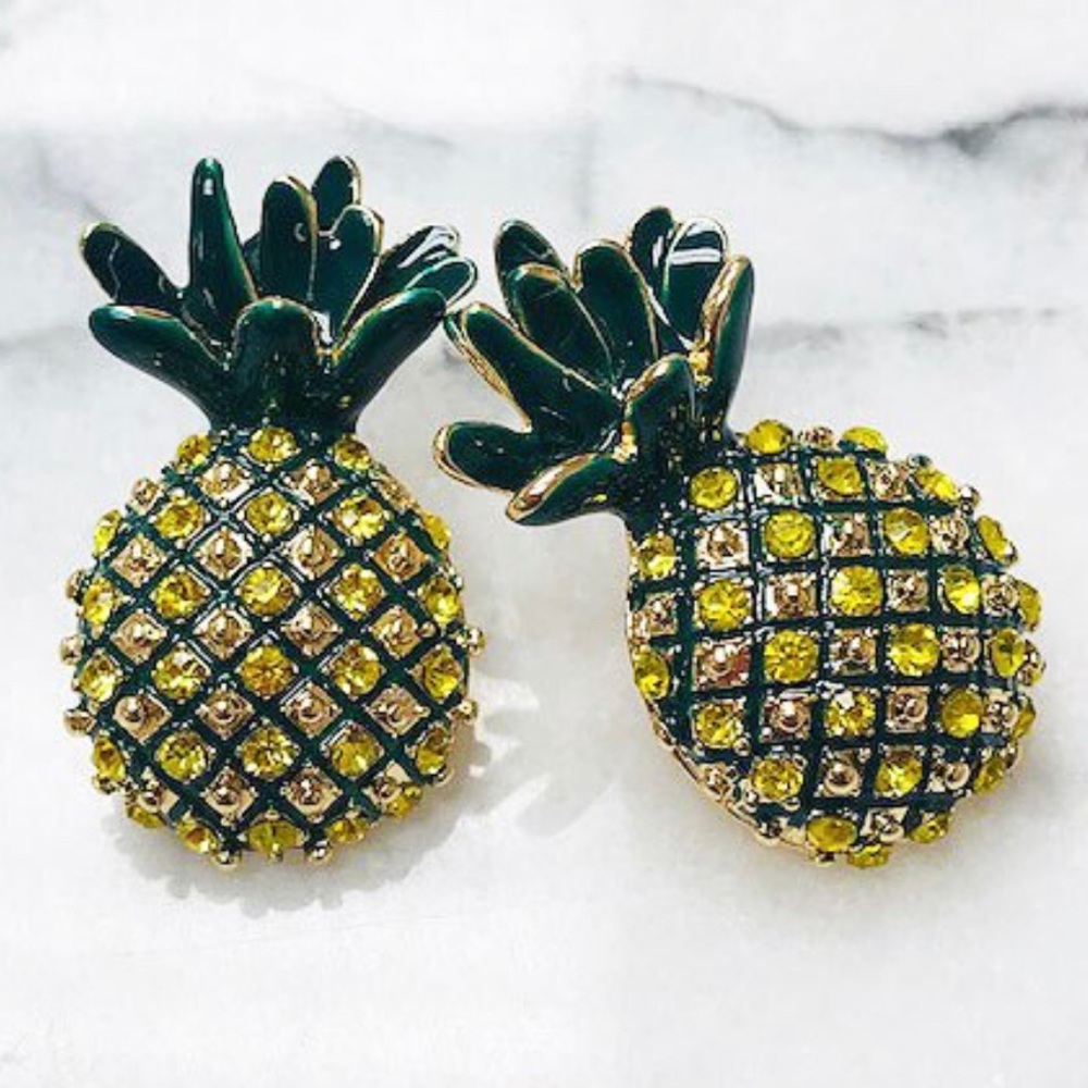 Pineapple Crystal & Enamel Earrings, NWT